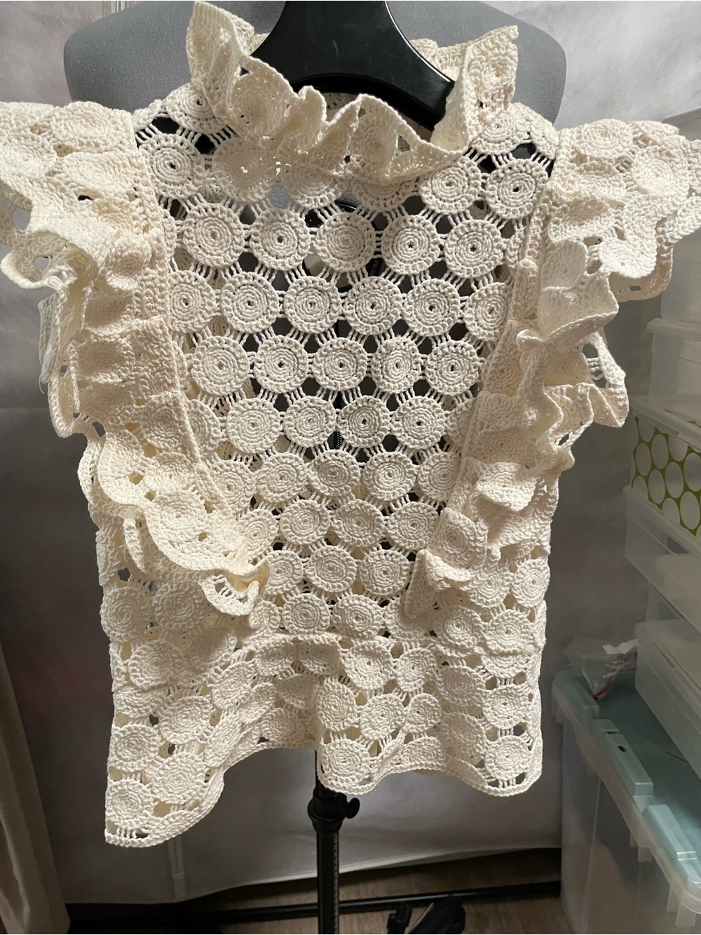 Zara Crochet Ruffle Sleeveless Top - Cream